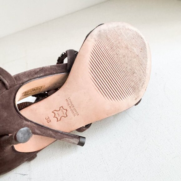 Vintage Aldo Brown Suede Rhinestone Heels 38 - Picture 9 of 10